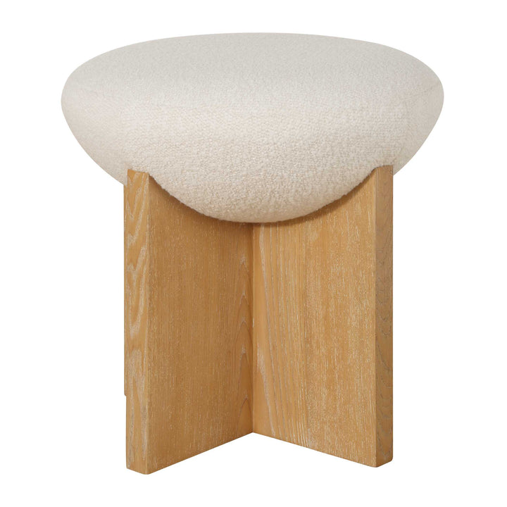 NATURALIST OAK + WHITE BOUCLE ACCENT STOOL