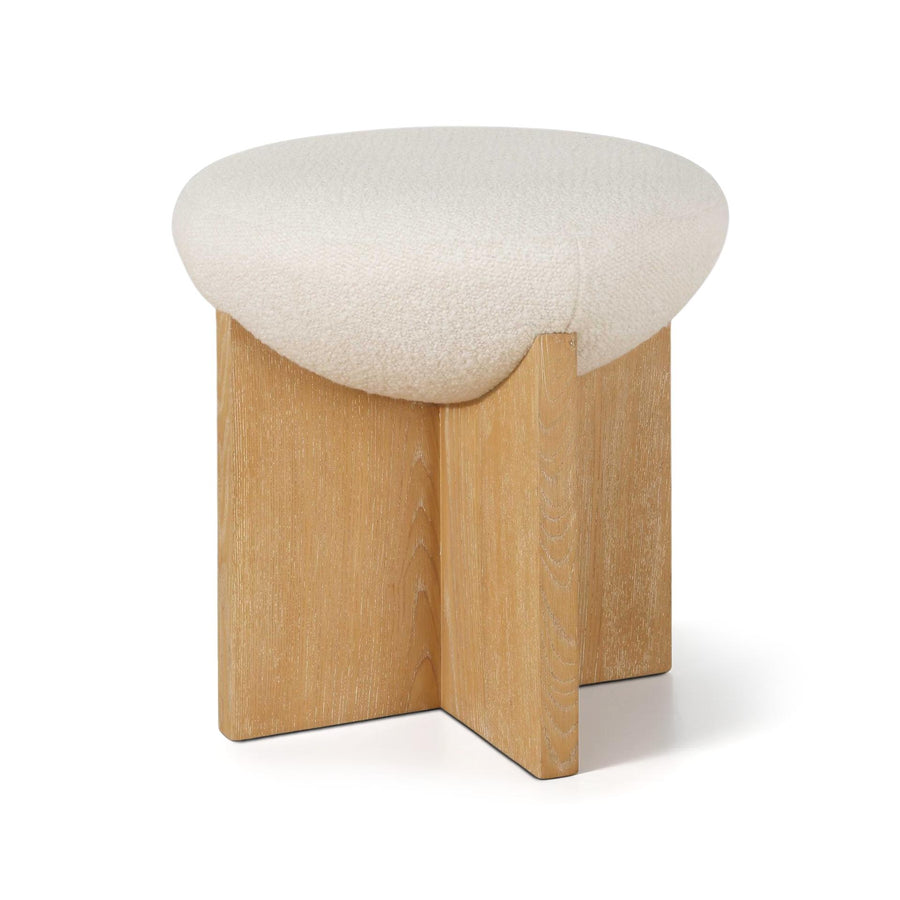 NATURALIST OAK + WHITE BOUCLE ACCENT STOOL