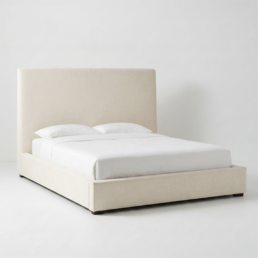 OFF-WHITE LINEN UPHOLSTERED BED