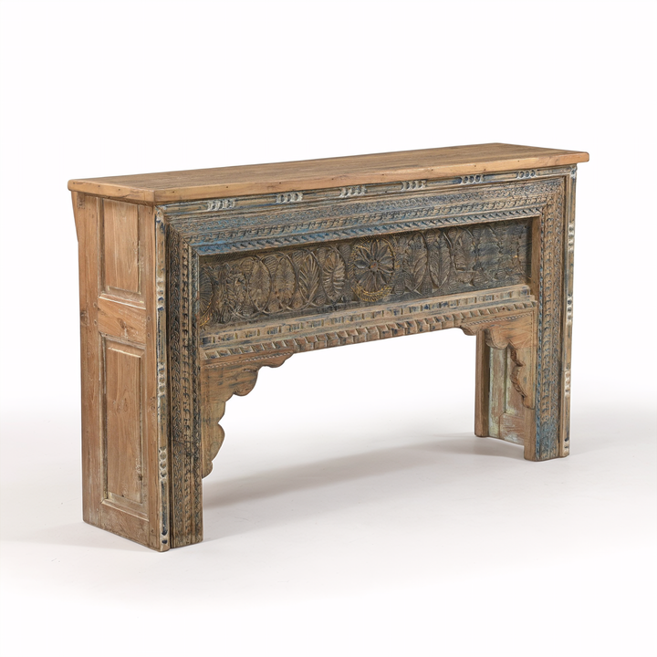 OLD TEAK HAND CARVED TRUNK CONSOLE