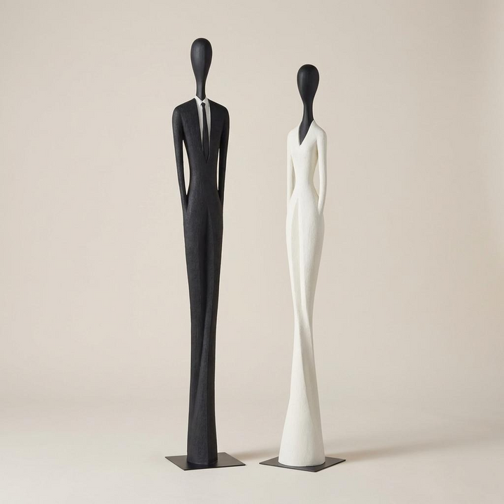 Black and white abstract floor sculptures