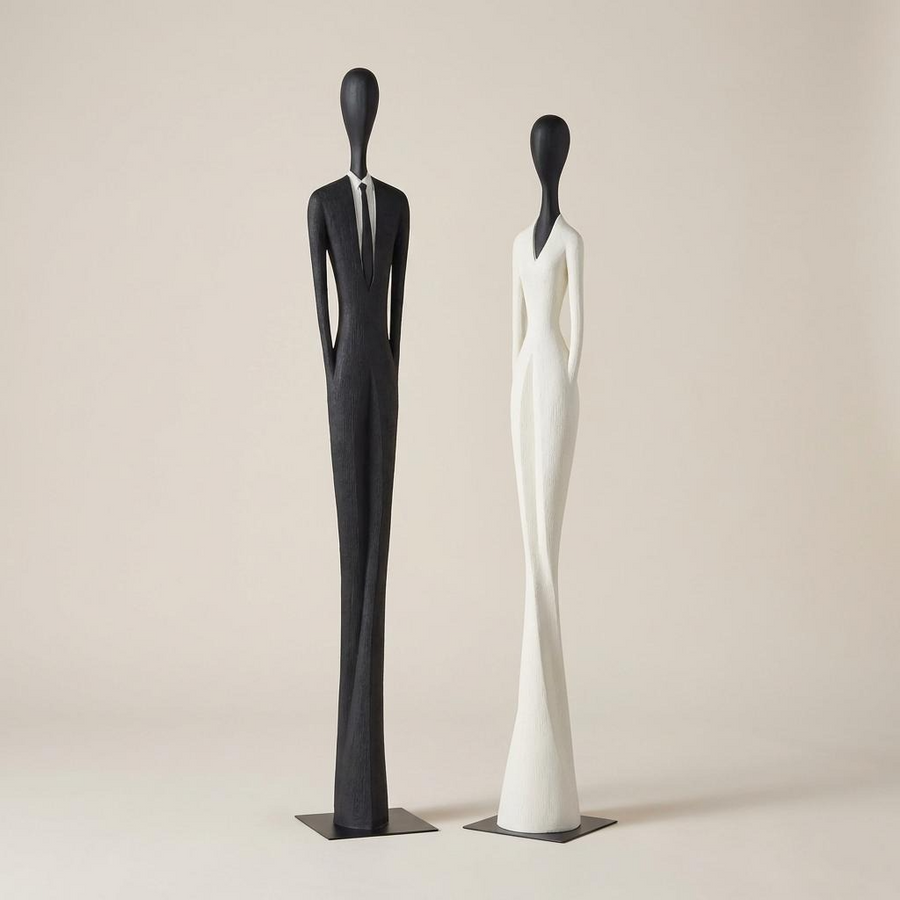 Black and white abstract floor sculptures