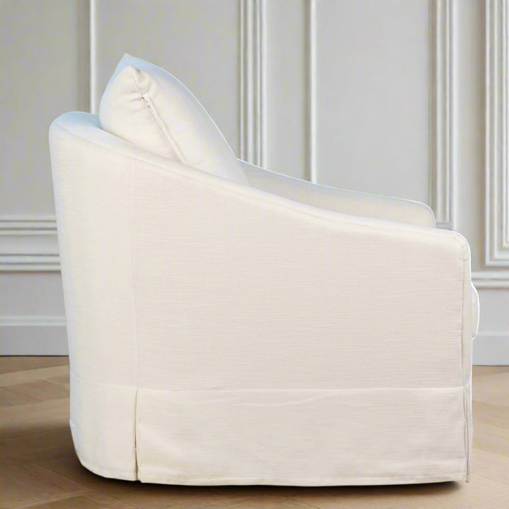 WHITE LINEN SLIPCOVER SWIVEL CHAIR