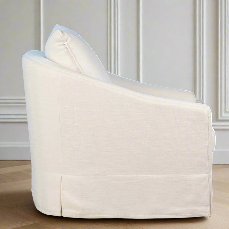 WHITE LINEN SLIPCOVER SWIVEL CHAIR