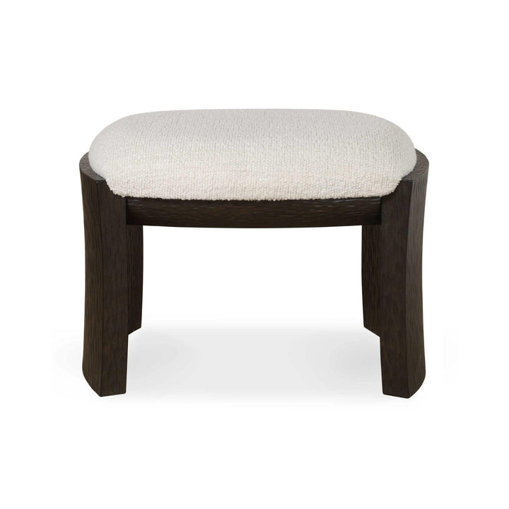 Wooden stool with a white cushion on a white background