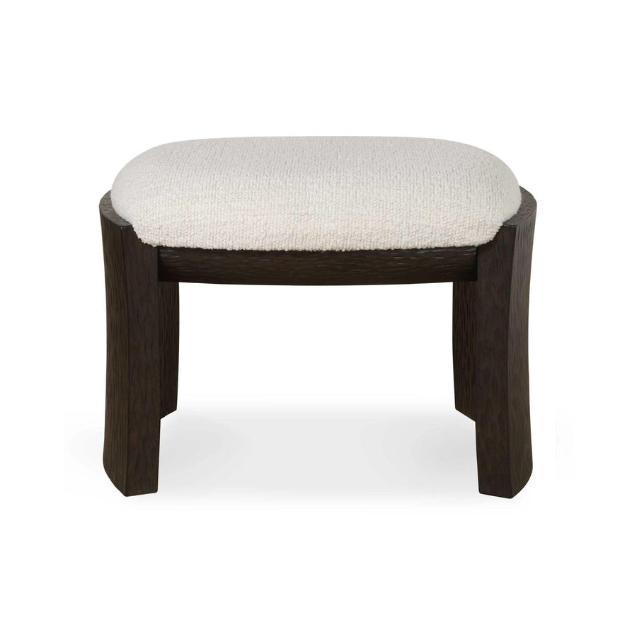 Wooden stool with a white cushion on a white background
