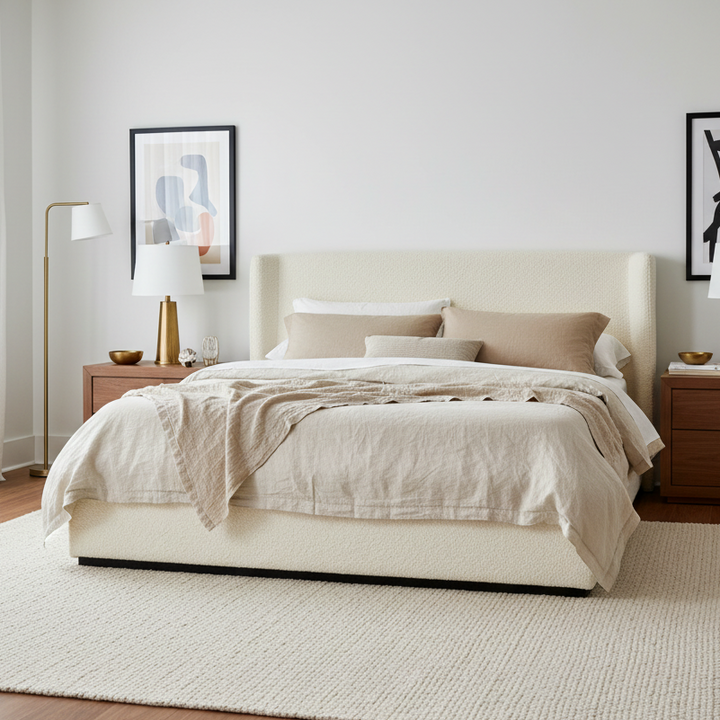 PRIYA CREAM BOUCLÉ UPHOLSTERED BED