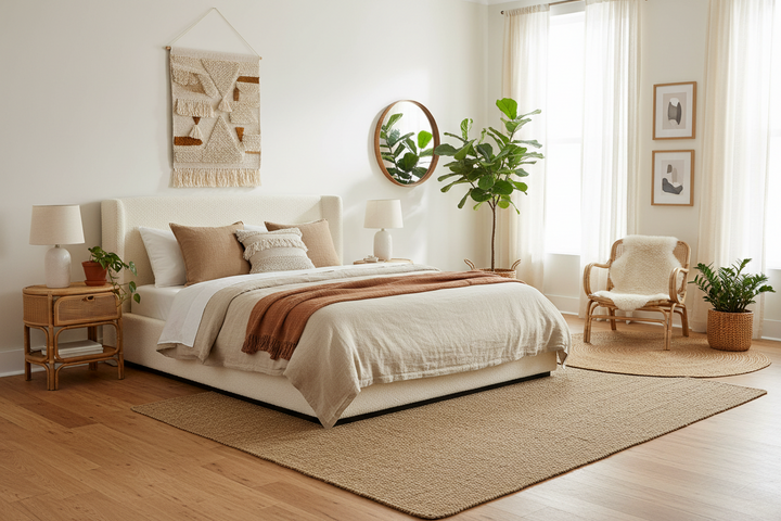 PRIYA CREAM BOUCLÉ UPHOLSTERED BED