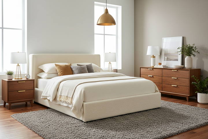 PRIYA CREAM BOUCLÉ UPHOLSTERED BED