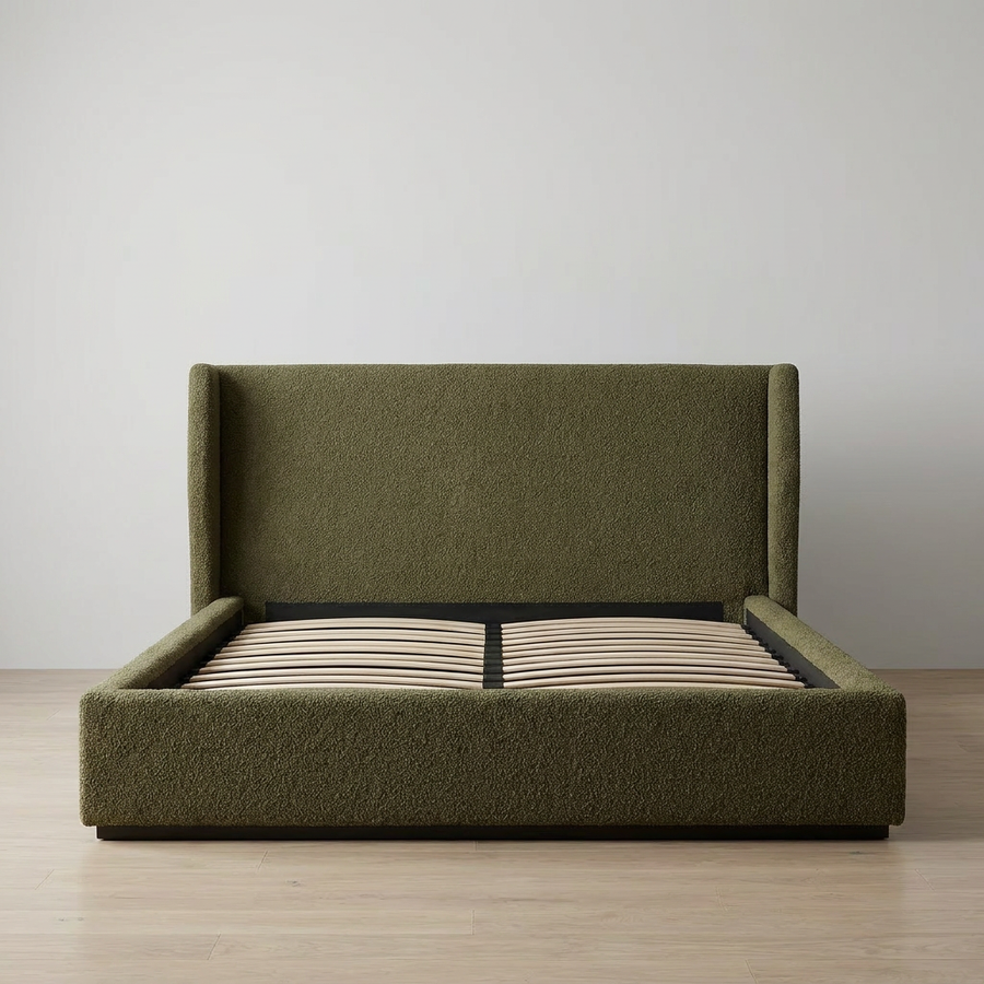 PRIYA OLIVE BOUCLÉ UPHOLSTERED BED