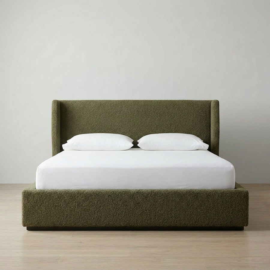 PRIYA OLIVE BOUCLÉ UPHOLSTERED BED
