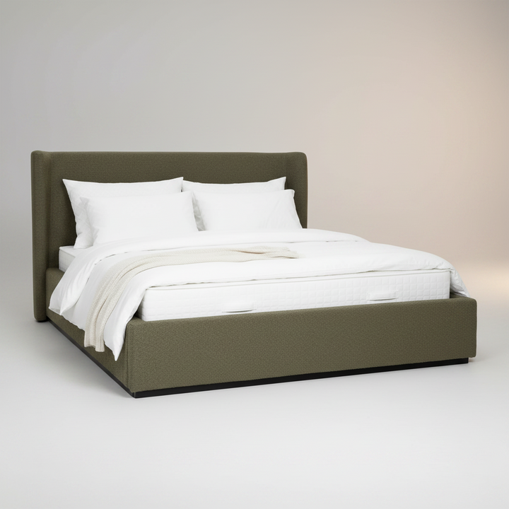 PRIYA OLIVE BOUCLÉ UPHOLSTERED BED