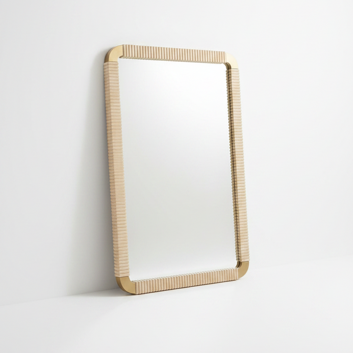REEDED BRASS FRAME VANITY MIRROR