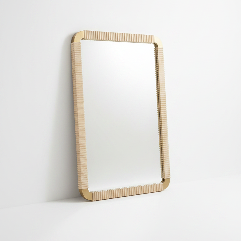 REEDED BRASS FRAME VANITY MIRROR