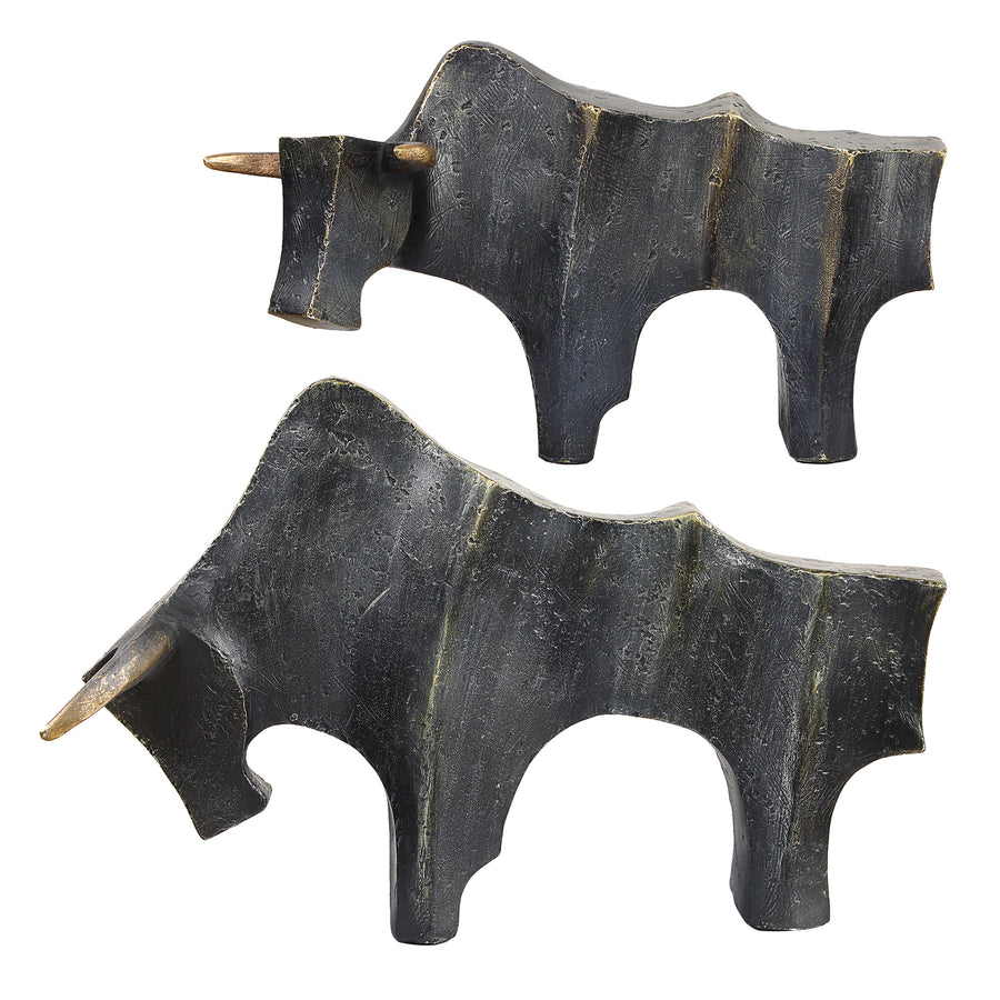 REGAL BULL BRONZE SCULPTURES | SET OF 2