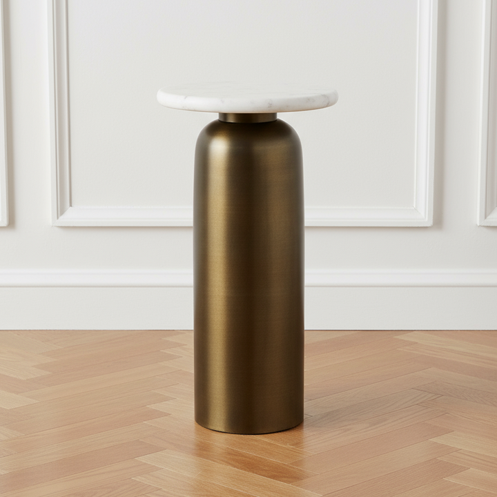 REISS MARBLE & BRASS ACCENT TABLE