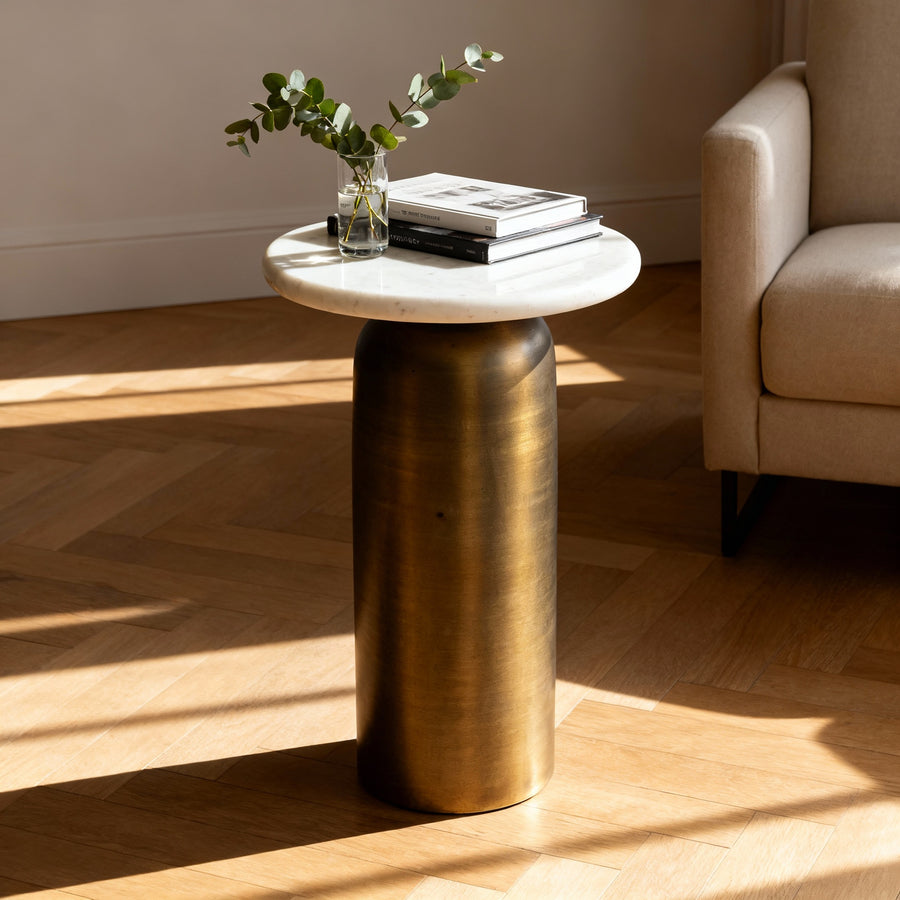REISS MARBLE & BRASS ACCENT TABLE