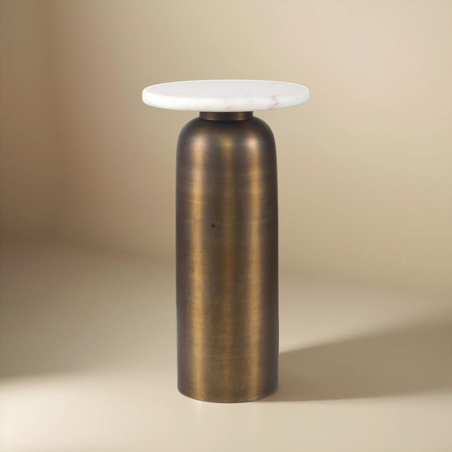 REISS MARBLE & BRASS ACCENT TABLE