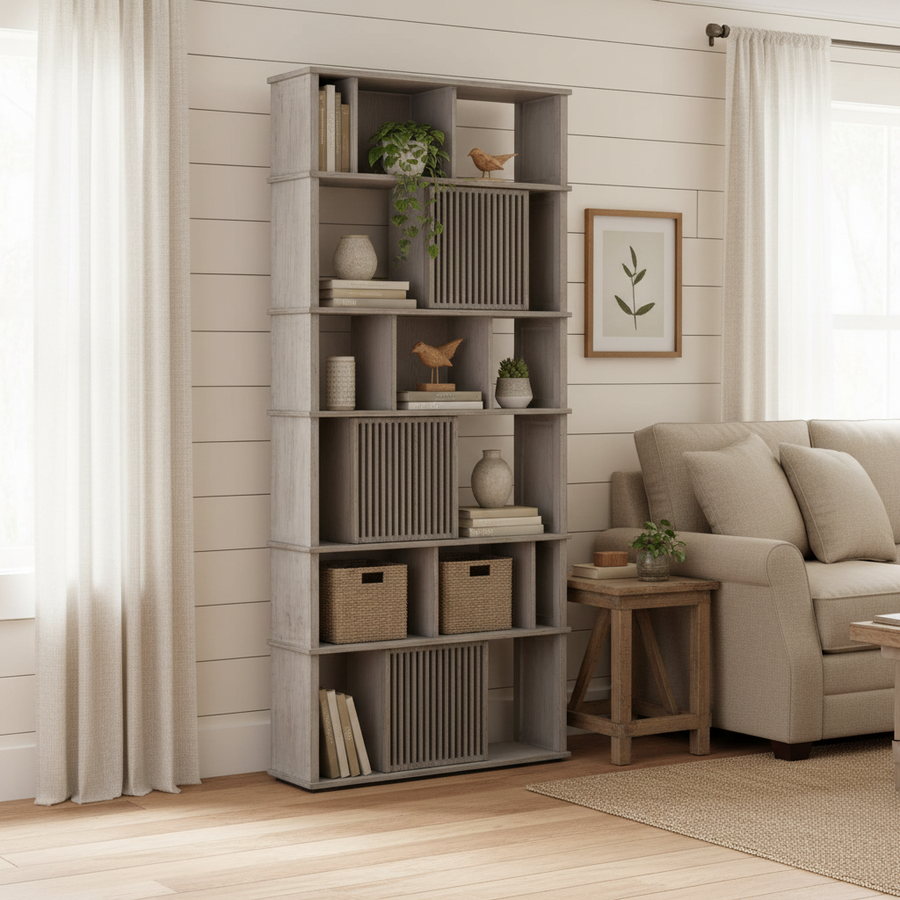 RIKER LIGHT GREY WASH BOOKCASE
