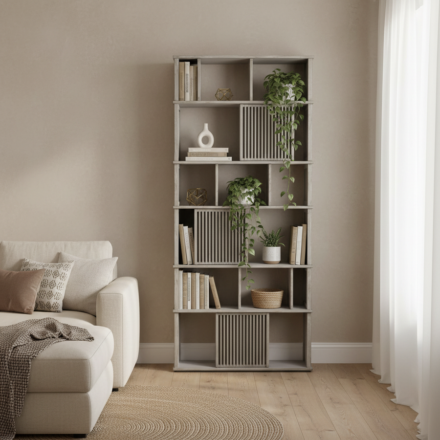 RIKER LIGHT GREY WASH BOOKCASE