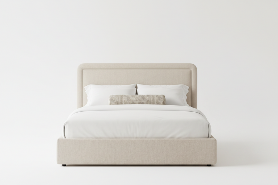 SIMON UPHOLSTERED STORAGE BED: BEIGE