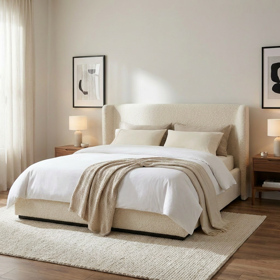 PRIYA CREAM BOUCLÉ UPHOLSTERED BED