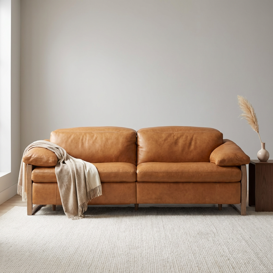 JERICHO POWER RECLINE TAN LEATHER SOFA