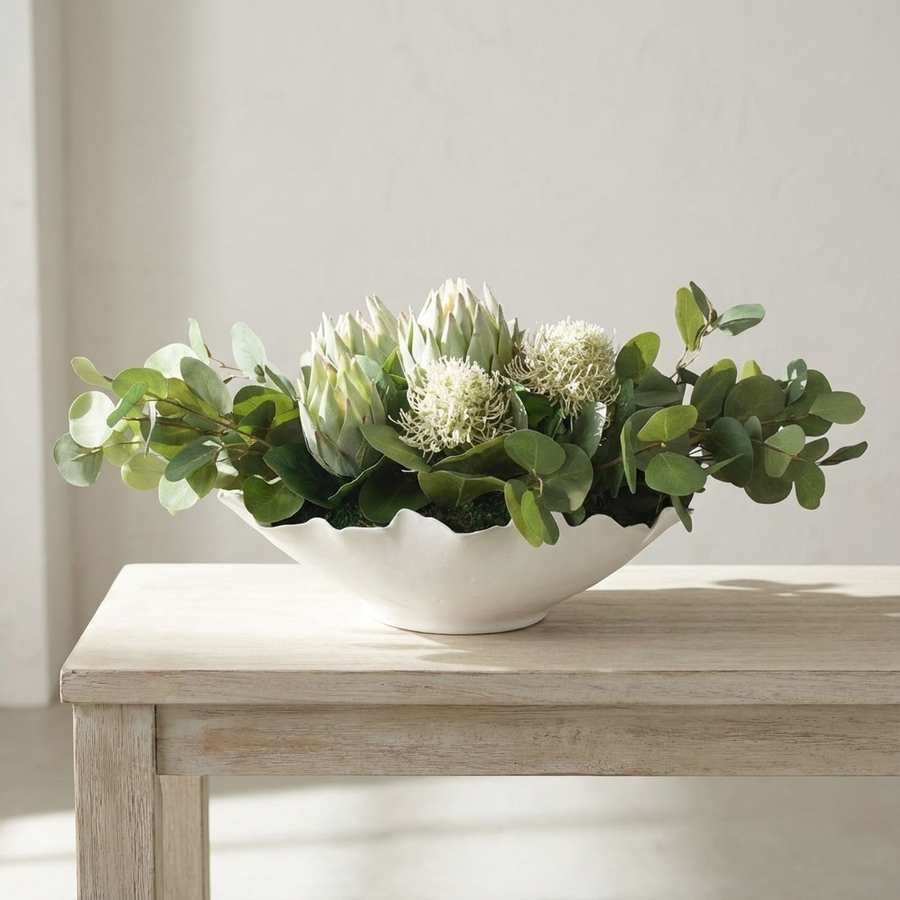 PROTEA BLOOMS WHITE CENTERPIECE BOWL