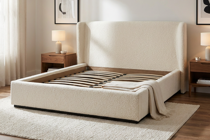 PRIYA CREAM BOUCLÉ UPHOLSTERED BED