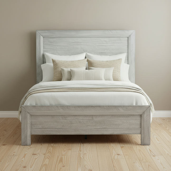 CANDACE RUSTIC GREY WASH PANEL BED