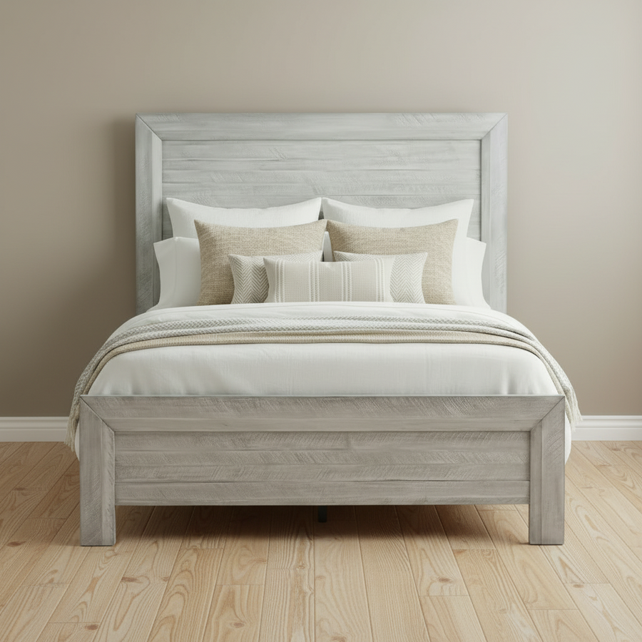 CANDACE RUSTIC GREY WASH PANEL BED
