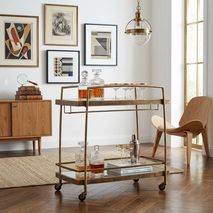 SCARLETT ANTIQUE BRASS BAR CART