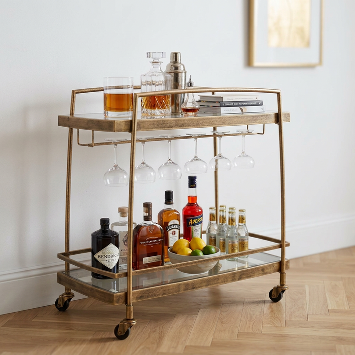 SCARLETT ANTIQUE BRASS BAR CART