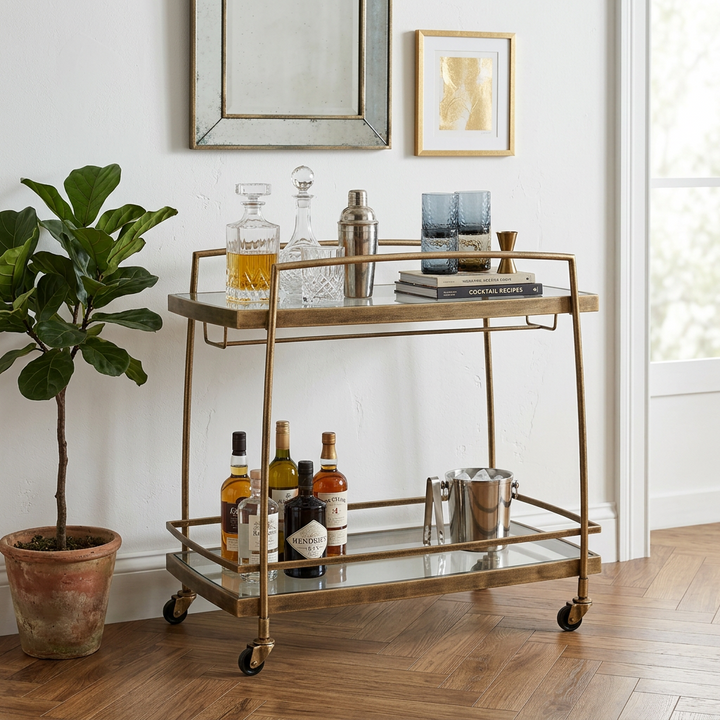 SCARLETT ANTIQUE BRASS BAR CART
