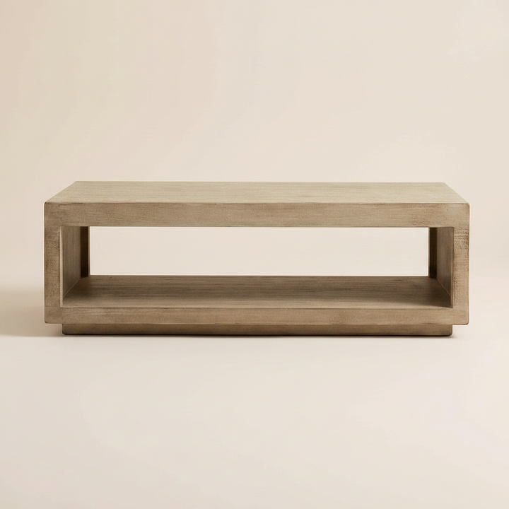 Wooden coffee table on a beige background