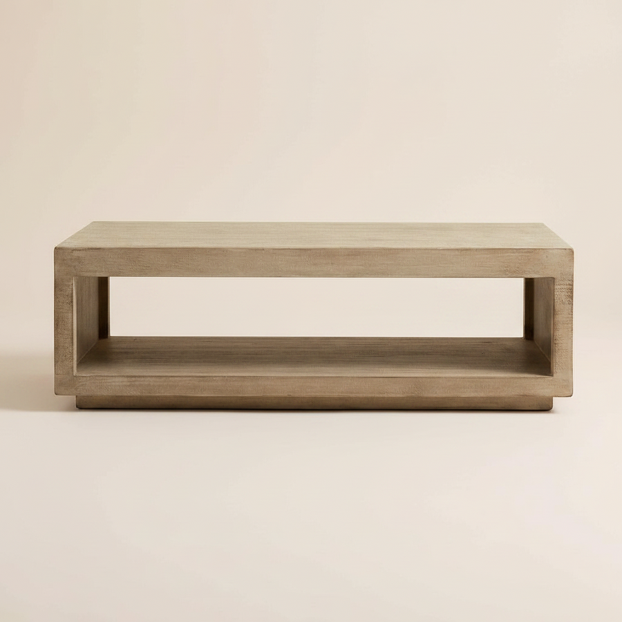 Wooden coffee table on a beige background