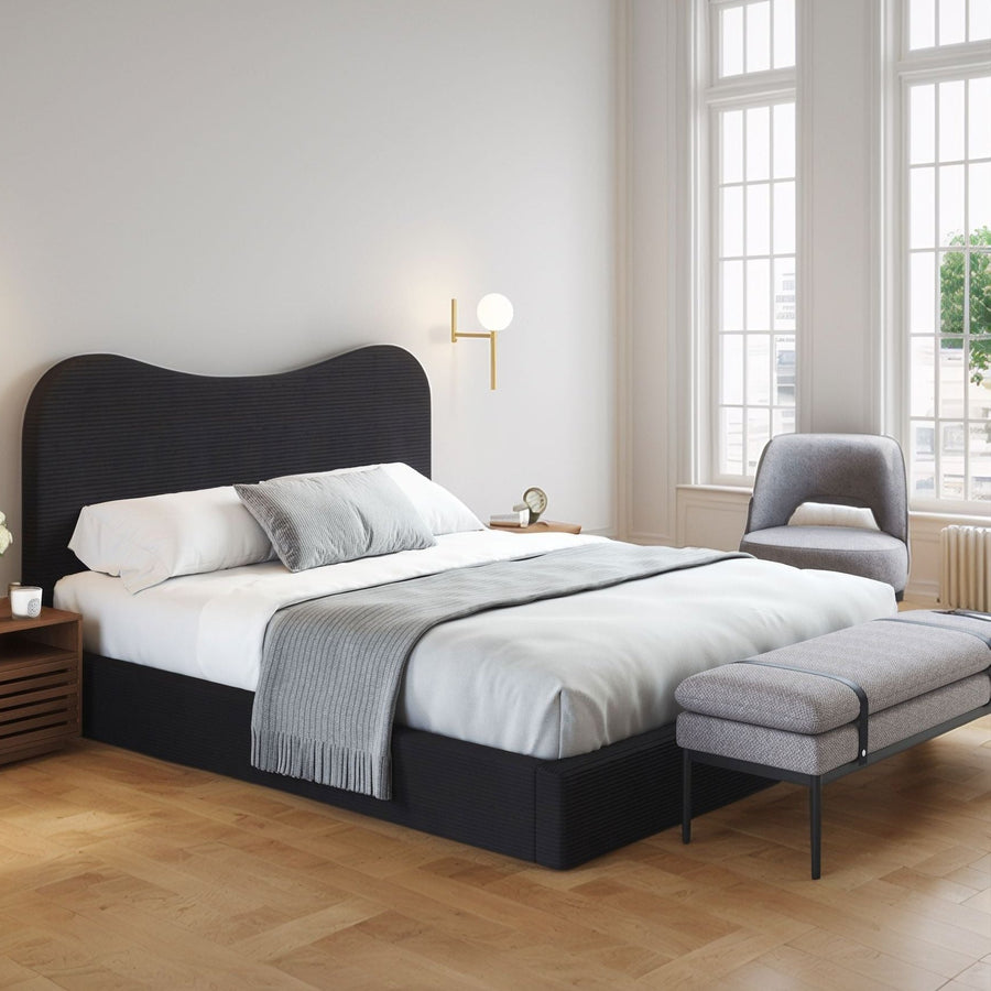 SHILOH BLACK VELVET UPHOLSTERED BED
