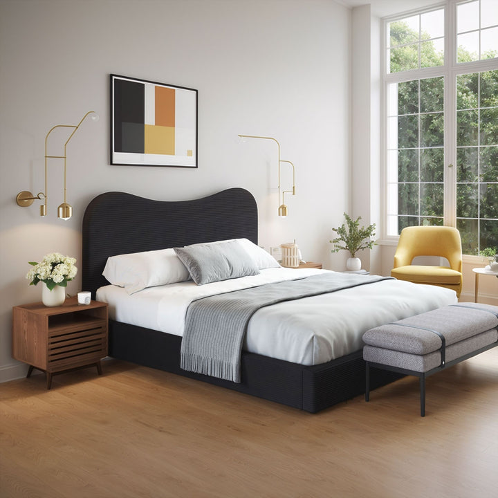SHILOH BLACK VELVET UPHOLSTERED BED