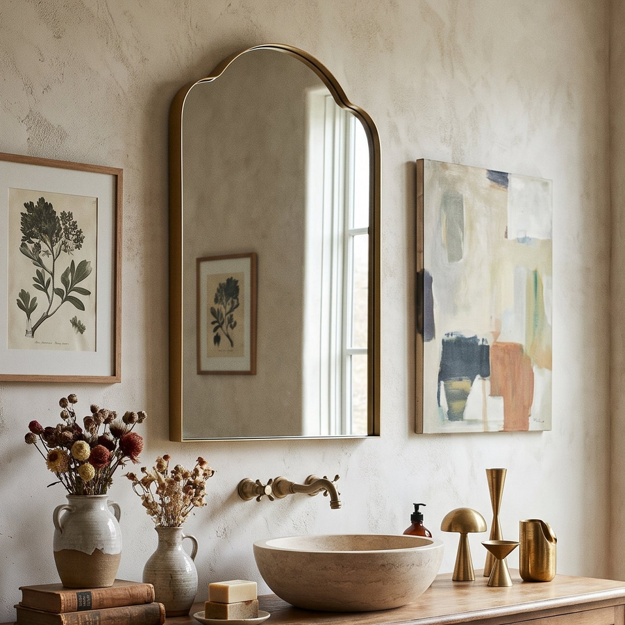 SIDNEY ARCH VANITY MIRROR: BRASS