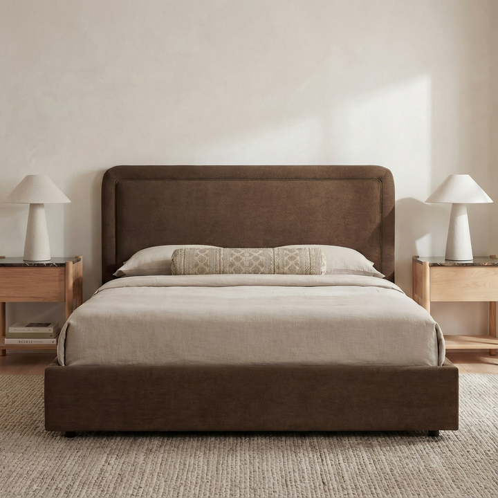 SIMON UPHOLSTERED STORAGE BED: BROWN