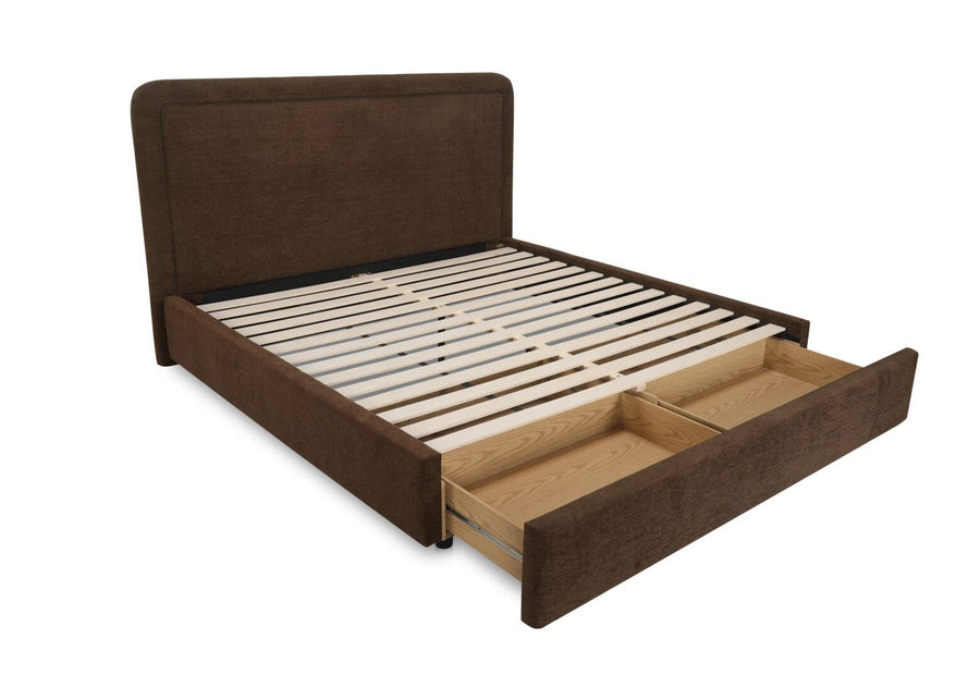 SIMON UPHOLSTERED STORAGE BED: BROWN