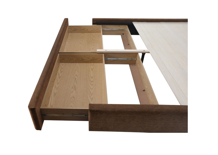 SIMON UPHOLSTERED STORAGE BED: BROWN