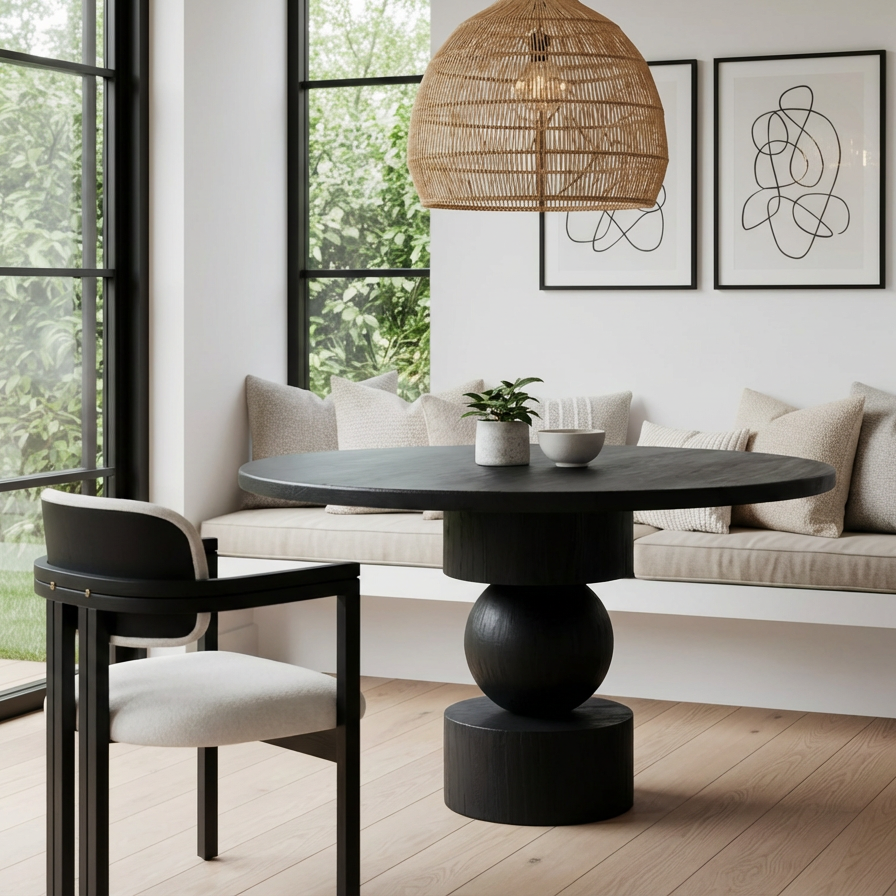 SOCHI MATTE BLACK ROUND DINING TABLE