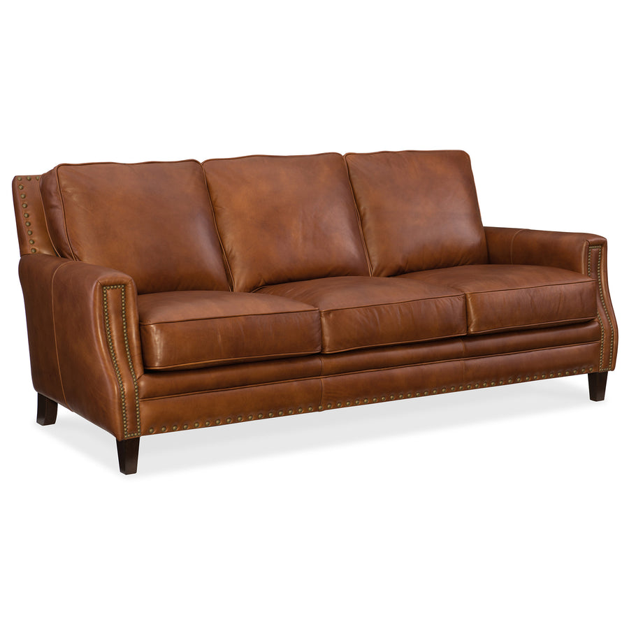 EXTON LEATHER NATCHEZ BROWN STATIONARY SOFA - BROWN - FRONT VIEW