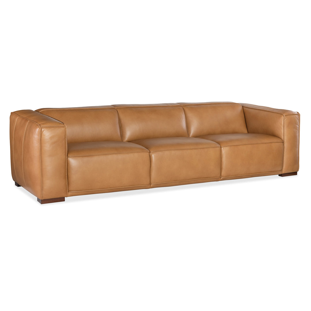 MARIA ZEN CARAMEL LEATHER 3-SEAT SOFA - BROWN - FRONT VIEW