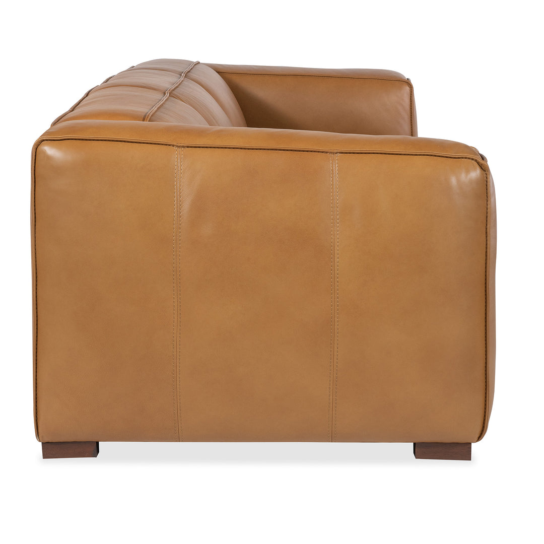 MARIA ZEN CARAMEL LEATHER 3-SEAT SOFA - BROWN - SIDE VIEW