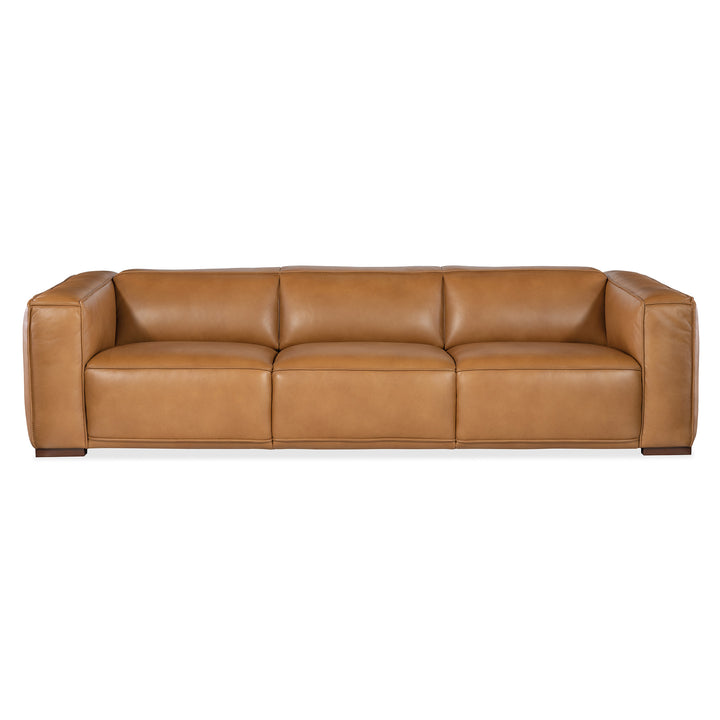 MARIA ZEN CARAMEL LEATHER 3-SEAT SOFA - BROWN - FRONT VIEW