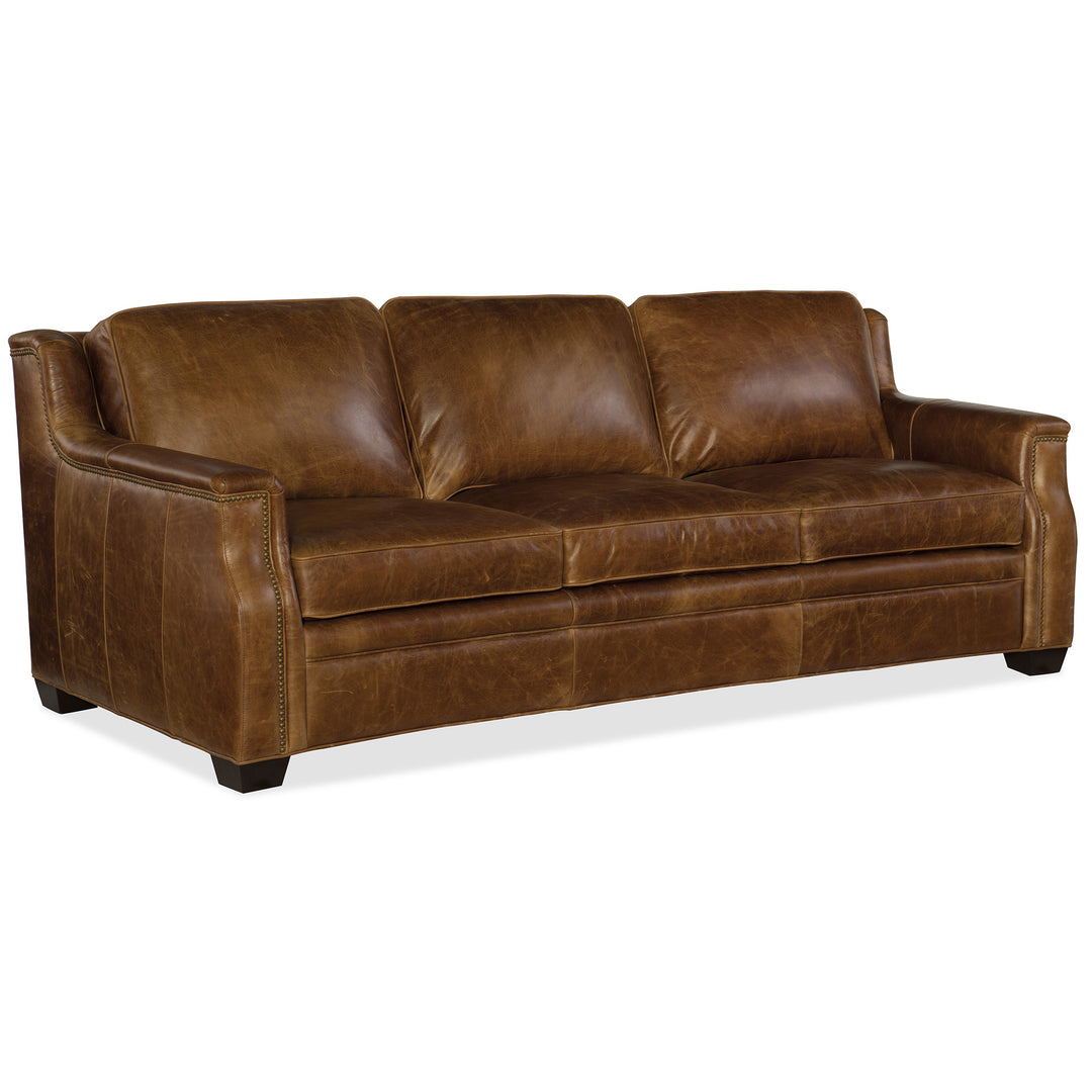 YATES NATCHEZ BROWN LEATHER STATIONARY SOFA - FRONT VIEW