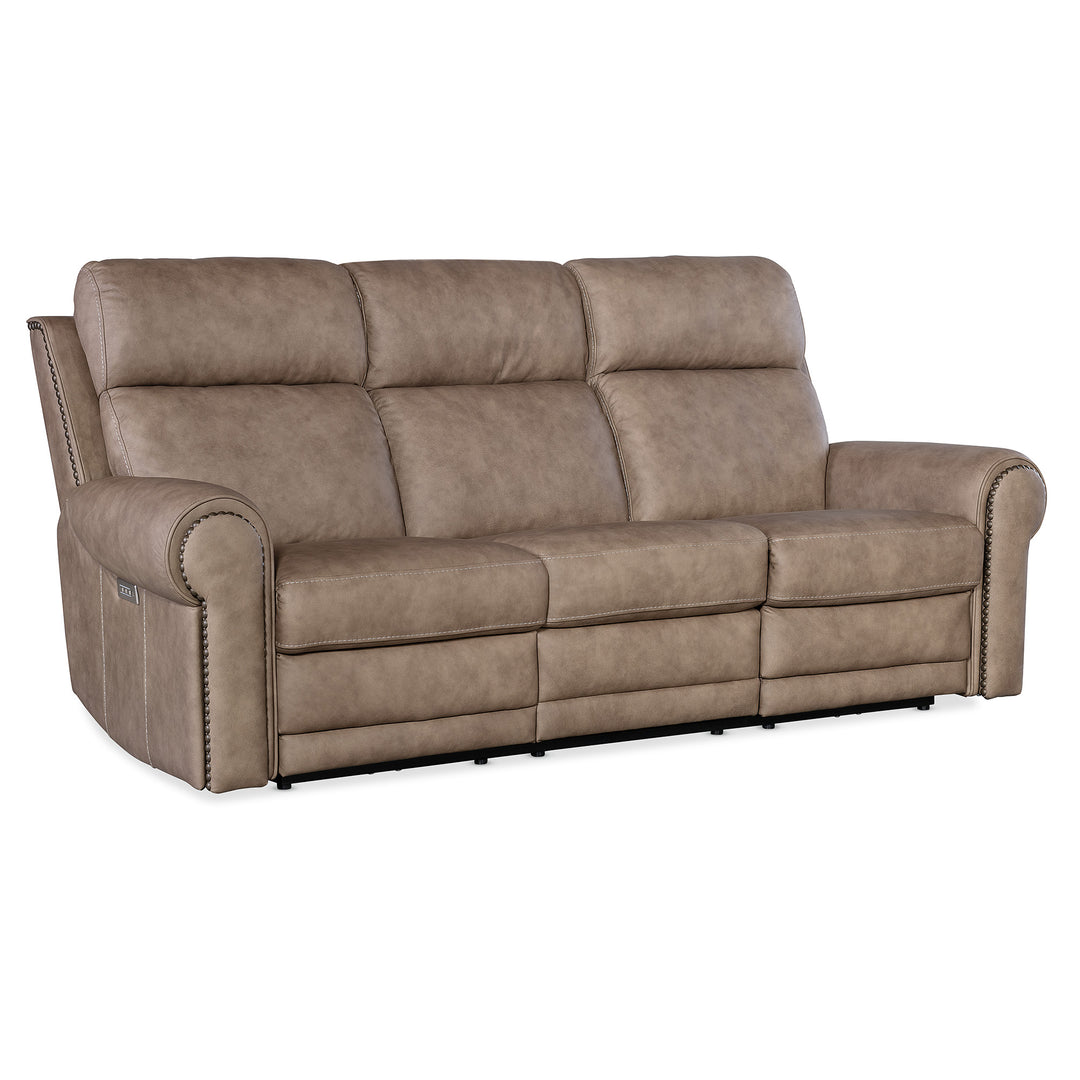 DUNCAN POWER SOFA WITH POWER HEADREST AND LUMBAR - LIGHT BROWN - FRONT VIEW