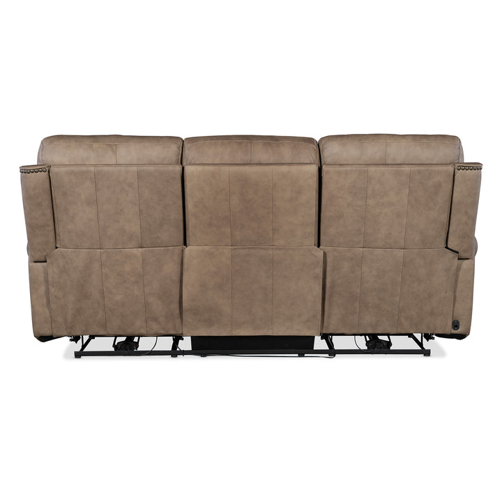 DUNCAN POWER SOFA WITH POWER HEADREST AND LUMBAR - LIGHT BROWN - BACK VIEW